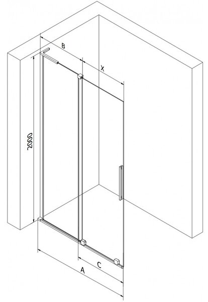Mexen Velar L, paravan de duș glisant Walk-in 110 x 200 cm, sticlă transparentă de 8 mm, grafit lustruit, 871-110-003-03-95