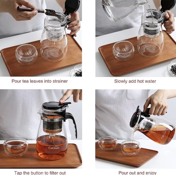 Infuzor ceainic Pufo Tea din sticla pentru ceai sau cafea, 950 ml, transparent