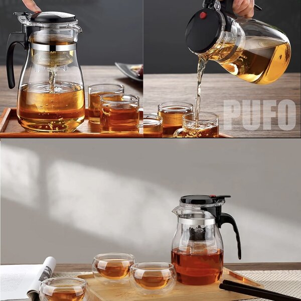 Infuzor ceainic Pufo Tea din sticla pentru ceai sau cafea, 950 ml, transparent