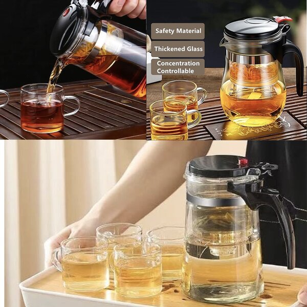 Infuzor ceainic Pufo Tea din sticla pentru ceai sau cafea, 950 ml, transparent