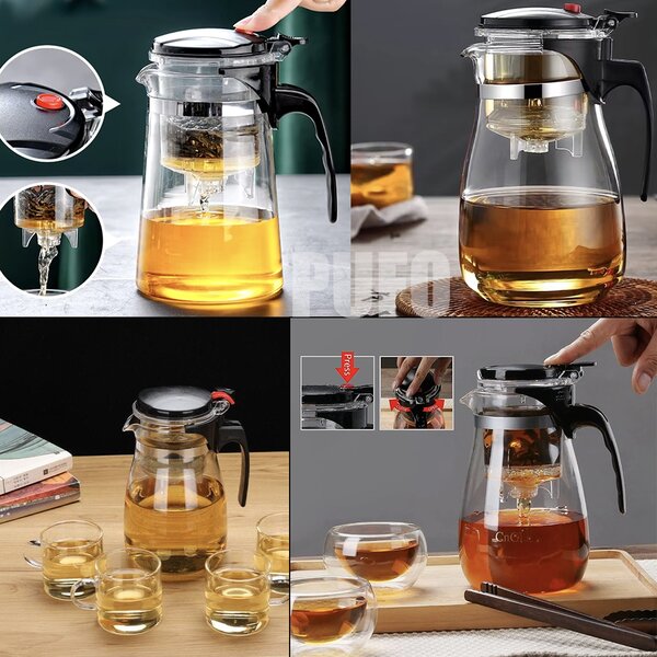 Infuzor ceainic Pufo Tea din sticla pentru ceai sau cafea, 950 ml, transparent