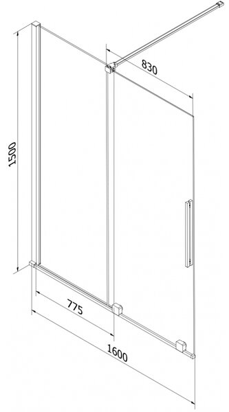 Mexen Velar, paravan de baie glisant cu 2 aripi 160 x 150 cm, sticlă gri 8 mm, negru mat, 896-160-000-41-70