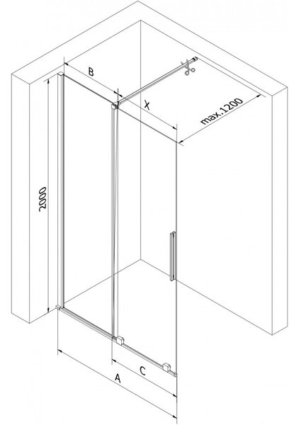 Mexen Velar, paravan de dus cu usa glisanta Walk-in 70 x 200 cm, sticla gri 8mm, crom, 871-070-000-43-01