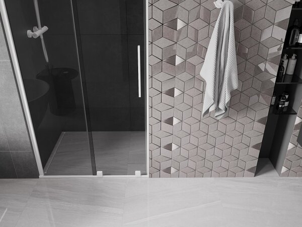 Mexen Velar, usa de dus culisanta pentru deschidere 90 cm, sticla gri 8mm, alb mat, 871-090-000-41-20