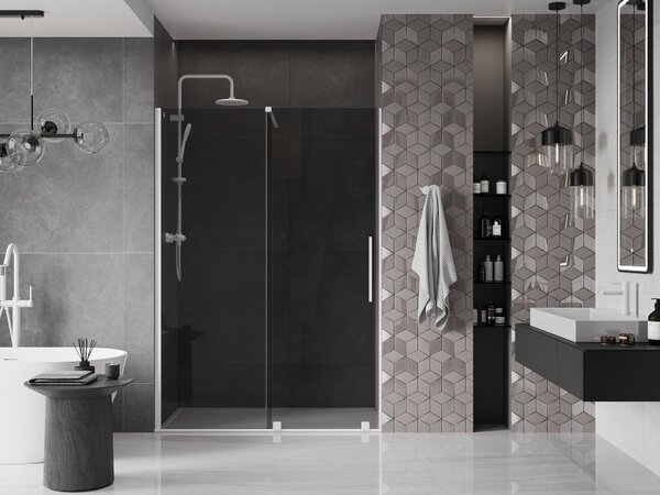 Mexen Velar, usa de dus culisanta pentru deschidere 130 cm, sticla gri 8mm, alb mat, 871-130-000-41-20