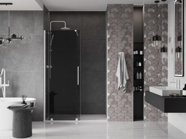 Mexen Velar, usa de dus culisanta pentru deschidere 130 cm, sticla gri 8mm, alb mat, 871-130-000-41-20