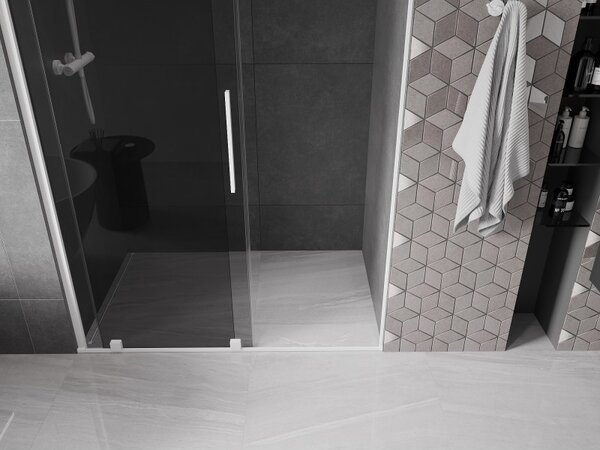 Mexen Velar, usa de dus culisanta pentru deschidere 130 cm, sticla gri 8mm, alb mat, 871-130-000-41-20