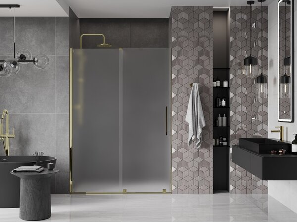 Mexen Velar, usa de dus culisanta pentru deschidere 130 cm, sticla mat 8 mm, auriu lucios, 871-130-000-31-50