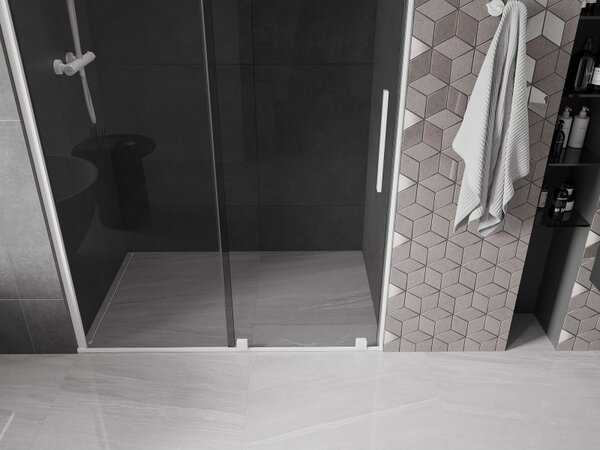 Mexen Velar, usa de dus culisanta pentru deschidere 130 cm, sticla gri 8mm, alb mat, 871-130-000-41-20