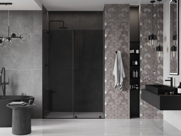 Mexen Velar, usa de dus culisanta pentru deschidere 140 cm, sticla gri 8mm, neagra mat, 871-140-000-41-70