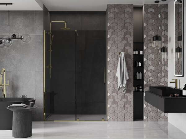 Mexen Velar, usa de dus culisanta pentru deschidere 130 cm, sticla gri 8mm, auriu lucios, 871-130-000-41-50