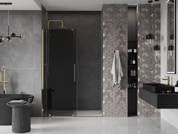 Mexen Velar, usa de dus culisanta pentru deschidere 130 cm, sticla gri 8mm, auriu lucios, 871-130-000-41-50