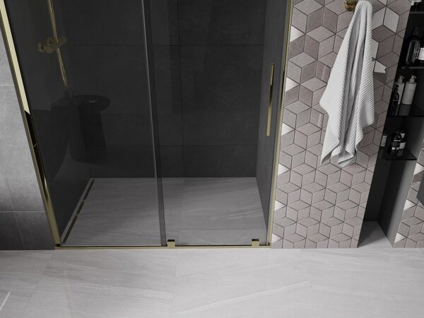 Mexen Velar, usa de dus culisanta pentru deschidere 130 cm, sticla gri 8mm, auriu lucios, 871-130-000-41-50
