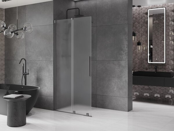 Mexen Velar, paravan de duș cu ușă glisantă Walk-in 110 x 200 cm, sticlă mată 8 mm, grafit lustruit, 871-110-000-33-66