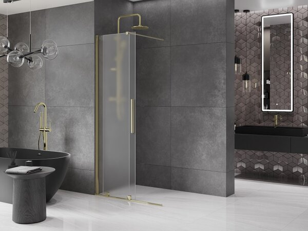 Mexen Velar, paravan de duș cu ușă glisantă Walk-in 110 x 200 cm, sticlă mată 8 mm, auriu lucios, 871-110-000-33-50