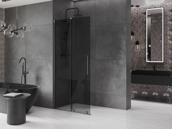 Mexen Velar, paravan de dus cu usa glisanta Walk-in 100 x 200 cm, sticla gri 8mm, grafit lustruit, 871-100-000-43-66