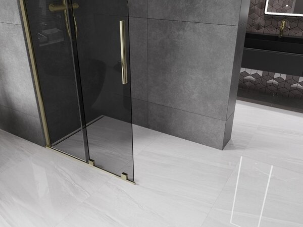 Mexen Velar, paravan de dus cu usa culisanta Walk-in 100 x 200 cm, sticla gri 8mm, auriu lucios, 871-100-000-43-50