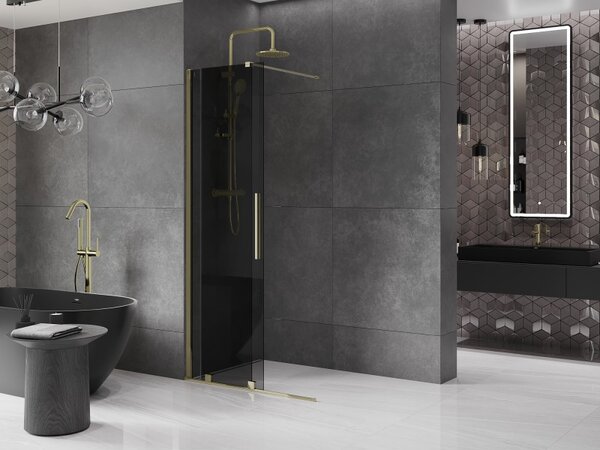 Mexen Velar, paravan de dus cu usa culisanta Walk-in 100 x 200 cm, sticla gri 8mm, auriu lucios, 871-100-000-43-50