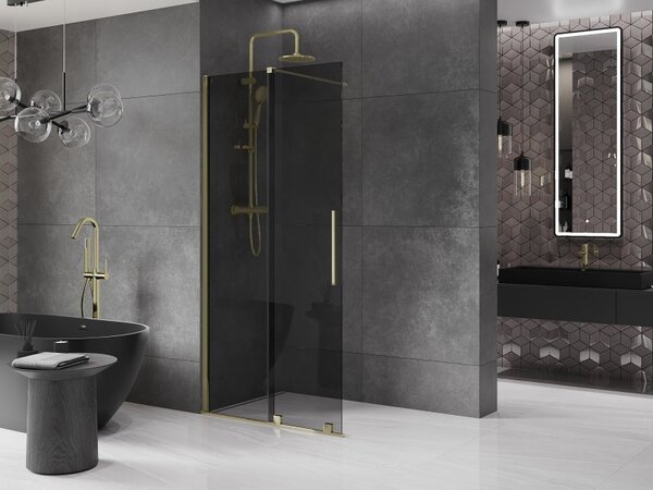 Mexen Velar, paravan de dus cu usa culisanta Walk-in 100 x 200 cm, sticla gri 8mm, auriu lucios, 871-100-000-43-50