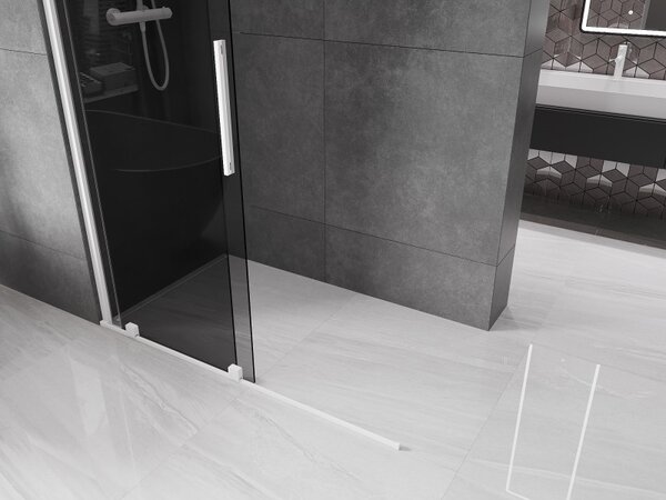 Mexen Velar, paravan de dus cu usa culisanta Walk-in 130 x 200 cm, sticla gri 8mm, alb mat, 871-130-000-43-20