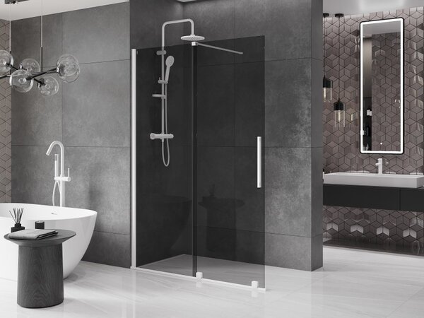 Mexen Velar, paravan de dus cu usa culisanta Walk-in 130 x 200 cm, sticla gri 8mm, alb mat, 871-130-000-43-20