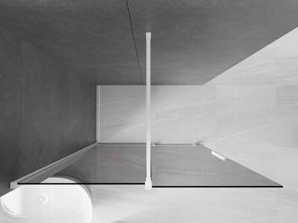 Mexen Velar, paravan de dus cu usa culisanta Walk-in 130 x 200 cm, sticla gri 8mm, alb mat, 871-130-000-43-20