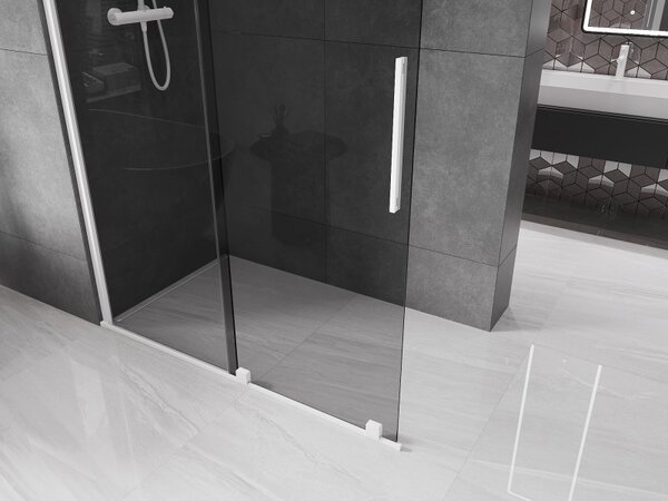 Mexen Velar, paravan de dus cu usa culisanta Walk-in 130 x 200 cm, sticla gri 8mm, alb mat, 871-130-000-43-20