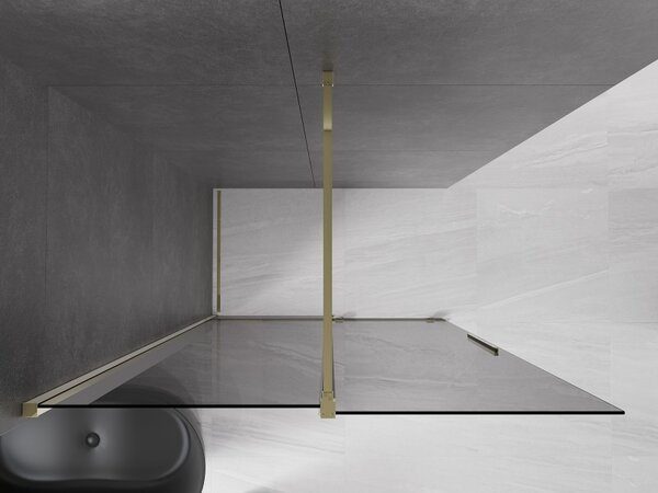 Mexen Velar, paravan de dus cu usa culisanta Walk-in 140 x 200 cm, sticla gri 8mm, auriu lucios, 871-140-000-43-50