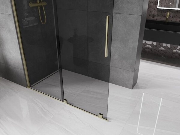 Mexen Velar, paravan de dus cu usa culisanta Walk-in 140 x 200 cm, sticla gri 8mm, auriu lucios, 871-140-000-43-50