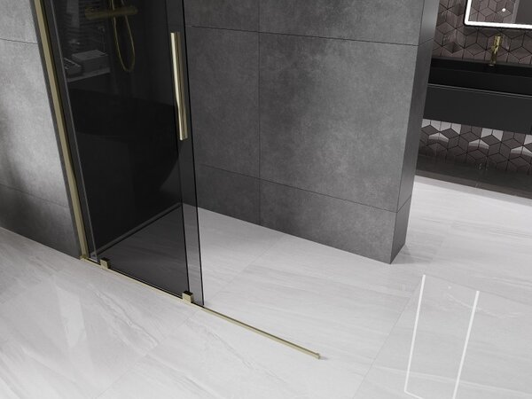 Mexen Velar, paravan de dus cu usa culisanta Walk-in 140 x 200 cm, sticla gri 8mm, auriu lucios, 871-140-000-43-50
