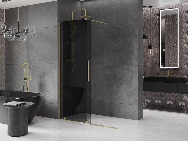 Mexen Velar, paravan de dus cu usa culisanta Walk-in 140 x 200 cm, sticla gri 8mm, auriu lucios, 871-140-000-43-50