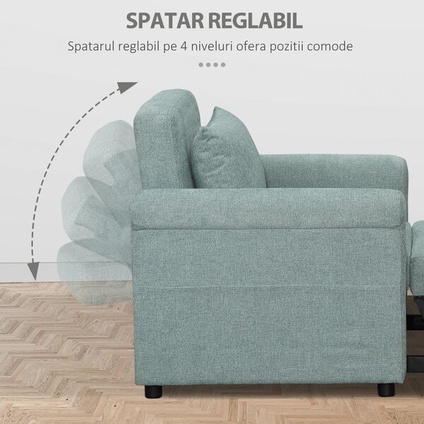HOMCOM Fotoliu de un singur loc cu spatar reglabil in 4 pozitii, tesatura cu efect de lenjerie respirabila si sezut captusit | Aosom Romania