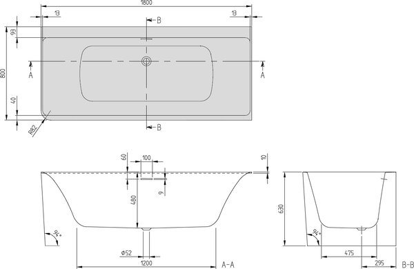 Villeroy & Boch Subway 3.0 cadă de perete 180x80 cm dreptunghiulară alb UBQ180SBW9CR00V-01