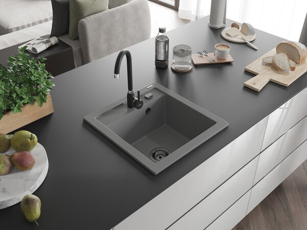 Mexen Vito, chiuveta granit 520x490x210 mm, 1 camera, gri cu sifon negru, 6503521000-71-B