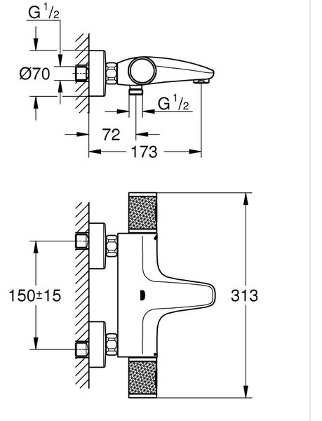 Grohe Precision Feel baterie cadă-duș perete cu termostat Brushed Hard Graphite 34788AL0