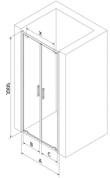 Mexen Exo, usa batanta cu doua canaturi 100x200 cm, sticla transparenta 6 mm, profil negru, 8182-100-000-70-00