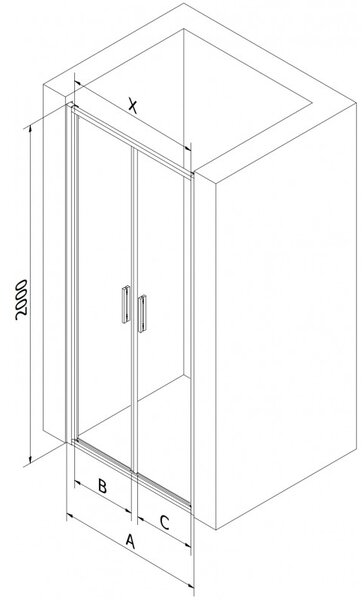Mexen Exo, ușă de duș cu balamale duble 70 cm, sticlă transparentă, aurie, 814-070-000-50-00