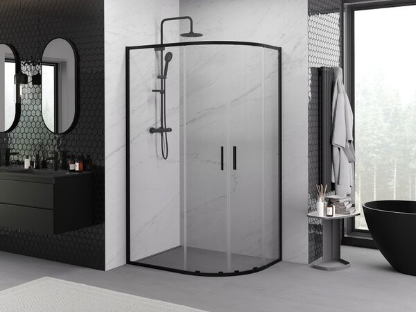 Mexen Exo, cabină de duș asimetrică cu ușă glisantă 100 x 80 cm, sticlă transparentă de 6 mm, profil negru, 8132-100-080-70-00