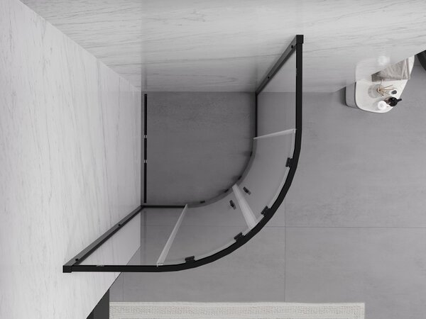 Mexen Exo, cabină de duș asimetrică cu ușă glisantă 80 x 80 cm, sticlă transparentă de 6 mm, profil negru, 8132-080-080-70-00