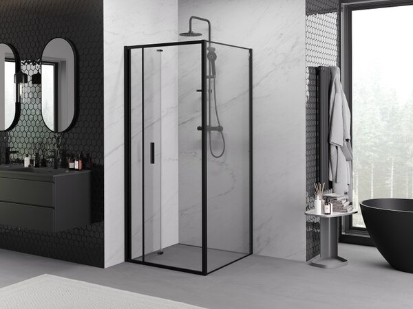 Mexen Exo, cabina de dus cu usa plianta 70 x 70 cm, sticla transparenta 6 mm, profil negru, 816-070-070-70-00