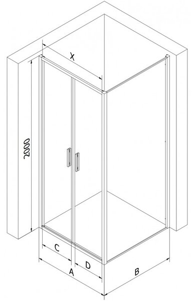 Mexen Exo, cabina de dus cu usa batanta 80 x 80 cm, sticla transparenta 6 mm, profil negru, 814-080-080-70-00