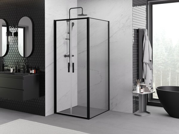 Mexen Exo, cabina de dus cu usa batanta 80 x 80 cm, sticla transparenta 6 mm, profil negru, 814-080-080-70-00