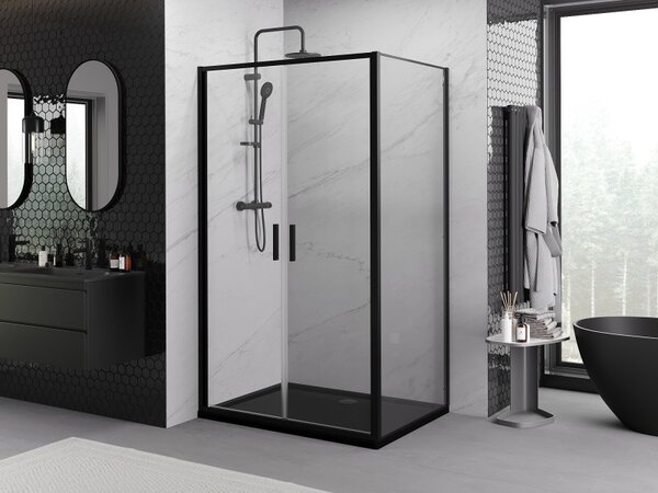 Mexen Exo, cabina de dus cu usa batanta 80 x 75 cm, sticla transparenta 6 mm, profil negru, 814-080-075-70-00
