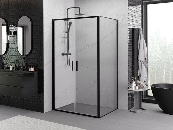 Mexen Exo, cabina de dus cu usa batanta 80 x 75 cm, sticla transparenta 6 mm, profil negru, 814-080-075-70-00