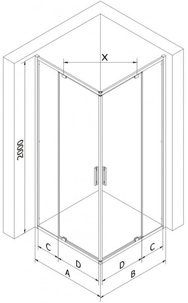 Mexen Exo, cabina de dus cu 2 aripi 70 x 70 cm, sticla transparenta 6 mm, profil negru, 8110-070-070-70-00