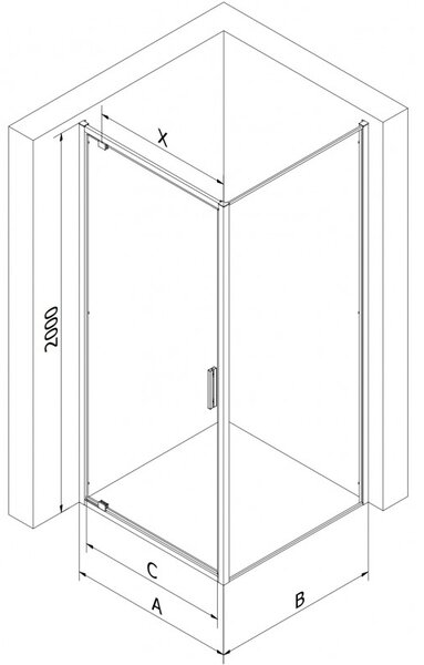Mexen Exo, cabina de dus cu usa batanta 70 x 70 cm, sticla transparenta 6 mm, profil cromat, 8181-070-070-01-00