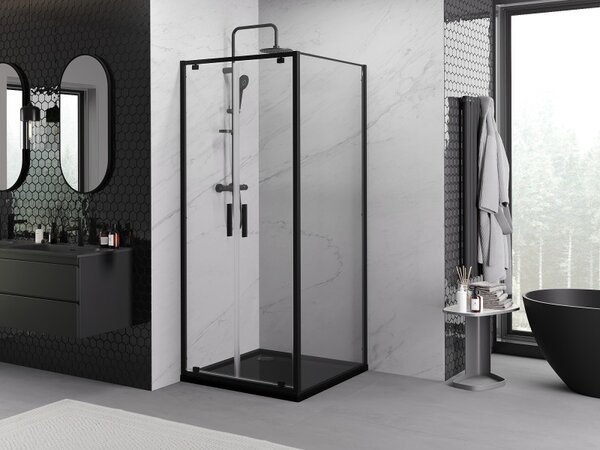 Mexen Exo, cabina de dus cu usa batanta 80 x 80 cm, sticla transparenta 6 mm, profil negru, 8182-080-080-70-00