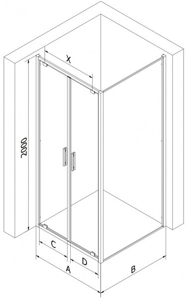 Mexen Exo, cabina de dus cu usa batanta 80 x 75 cm, sticla transparenta 6 mm, profil negru, 8182-080-075-70-00