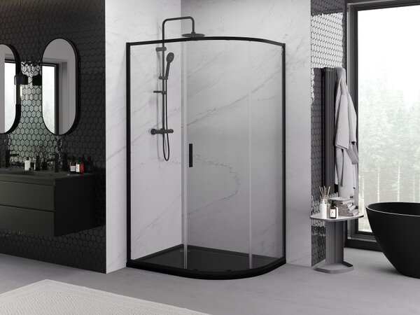 Mexen Exo, cabină de duș asimetrică cu ușă glisantă 100 x 90 cm, sticlă transparentă de 6 mm, profil negru, 8131-100-090-70-00