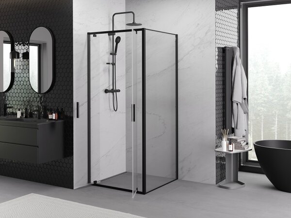 Mexen Exo, cabina de dus cu usa batanta 80 x 80 cm, sticla transparenta 6 mm, profil negru, 8182-080-080-70-00